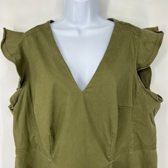 Lane Bryant Plus Size 20 Army Green Flutter Sleeve Canvas Peplum V-Neck Top Blou - Picture 4 of 11